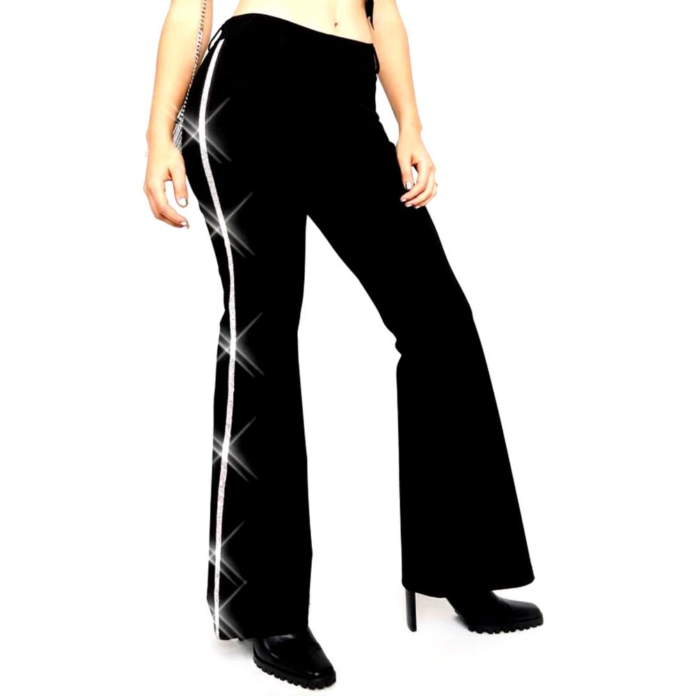 Poster Grl Icicle Gaze Flare Wide Leg Rhinestone Trim High Waist Pants Sz M